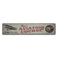 Aviation Course 5 cents Rustic Distressed Sign, Personalized Wood Sign