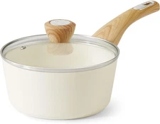 SENSARTE Ceramic Nonstick Saucepan 1.5 Qt with Lid White PFOA/PTFE/PFAS Free