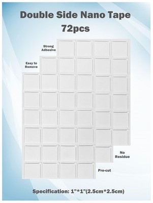 Double Sided Adhesive Tape - 72Pcs Pre-Cut Transparent Wall Mounting Nano Tap...