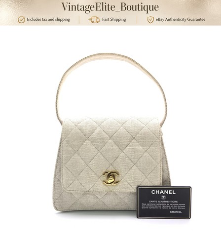 Chanel Classic Flap Mini Beige Canvas Gold HW Shoulder Bag Preowned Authentic