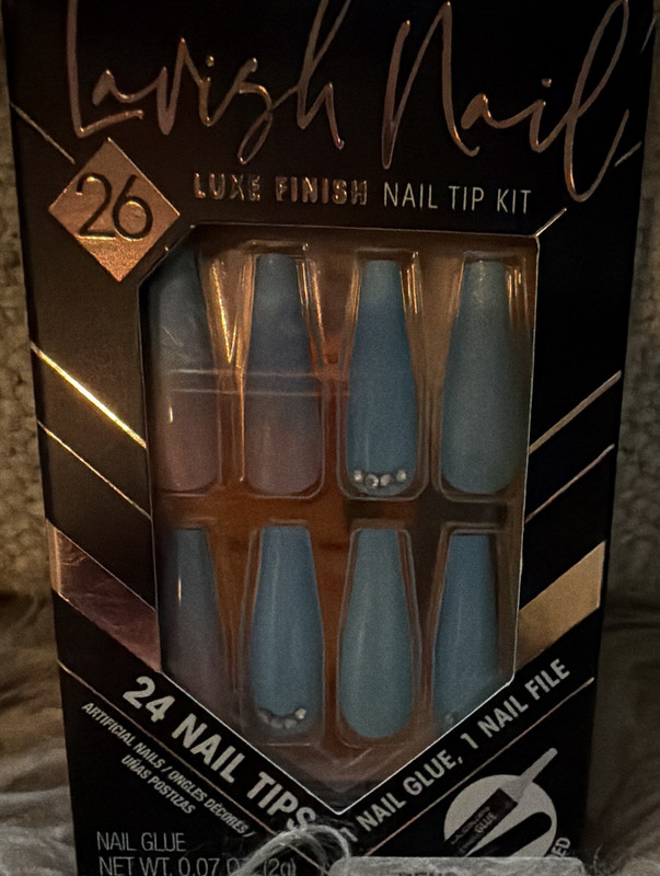Lavish Nail Artificial Nails Kit Blue Pink Coffin Shiny Full Cover 24 Tips
