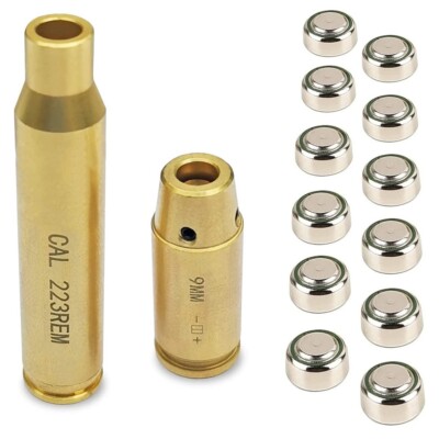 Bore Sight 9mm + 223 Rem Red Laser Sight Set Cartridge Bullet Shap Boresighter