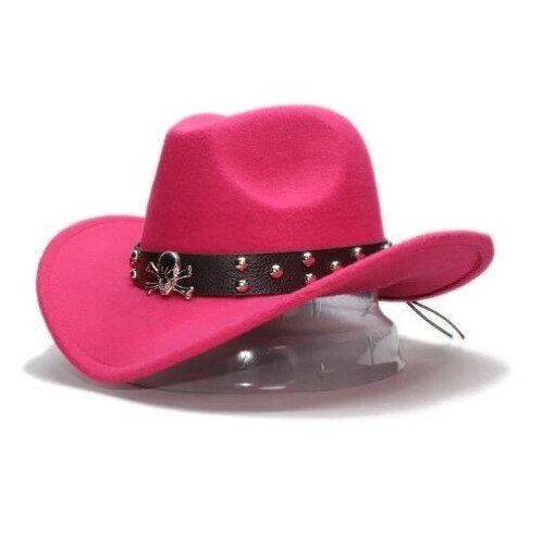 Pink Western Skull Cowboy, Cowgirl Hat, Men Women Retro Wide Brim - Picture 2 of 3