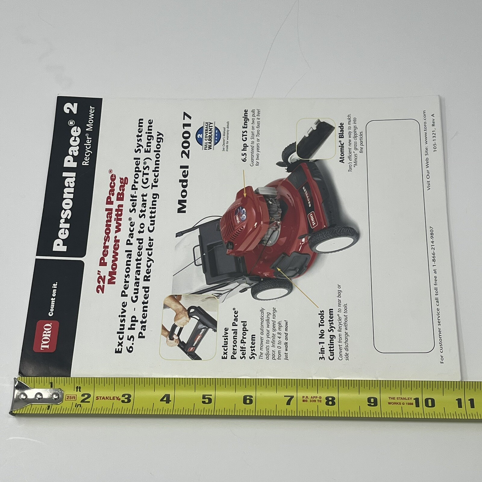 Toro Personal Pace 2 Recycler Mower Model 20017 Lawnmower User Guide