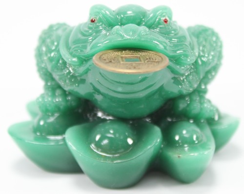 Green Fortune Toad Money Frog Lucky Feng Shui Decoration Coin Collector Gift - Picture 2 of 5