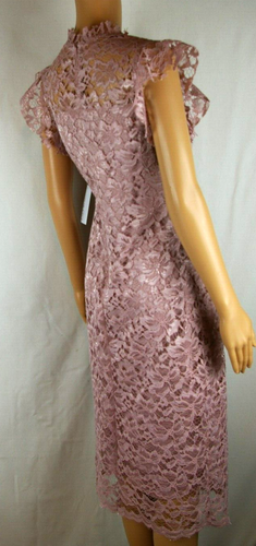 En Focus Studio Mauve Mock Neck Cap Sleeve Lace Overlay Sheath Dress Womens Sz 6 - Picture 7 of 20
