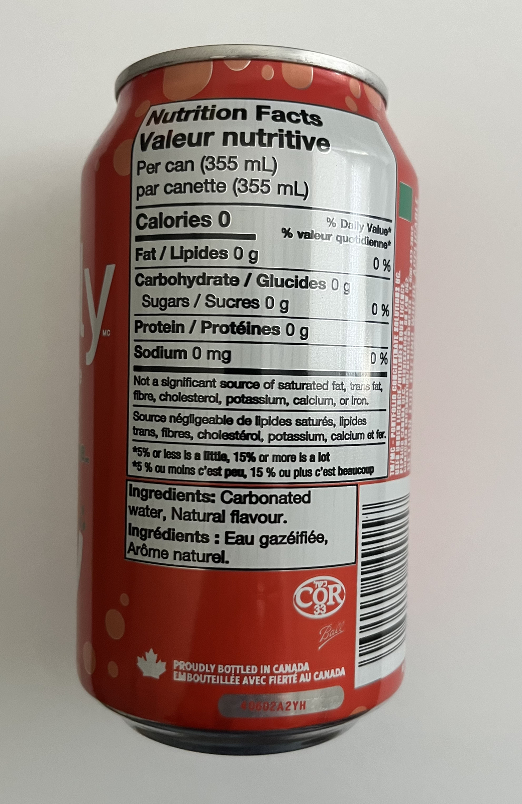 Unopened can of strawberry Bubly (Canada, bilingual, ha ha on the tab)
