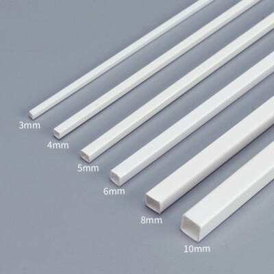 ABS Plastic Square Tube 250mm Length White Hollow Rod Strip Craft Model for DIY