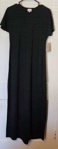 LuLaRoe Damen XS einfarbig schwarz Maria Maxi langes Kleid leicht Kurzarm Neu mit Etikett