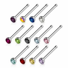 18g Nose Bone Stud Ring 316L Surgical Steel 2mm PRESS FIT CZ Gem