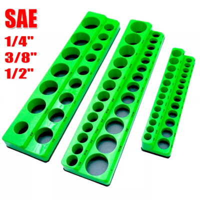 Magnetic Socket Organizer 3pcs 1/2 3/8 1/4-inch Drive Socket Holder SAE Green