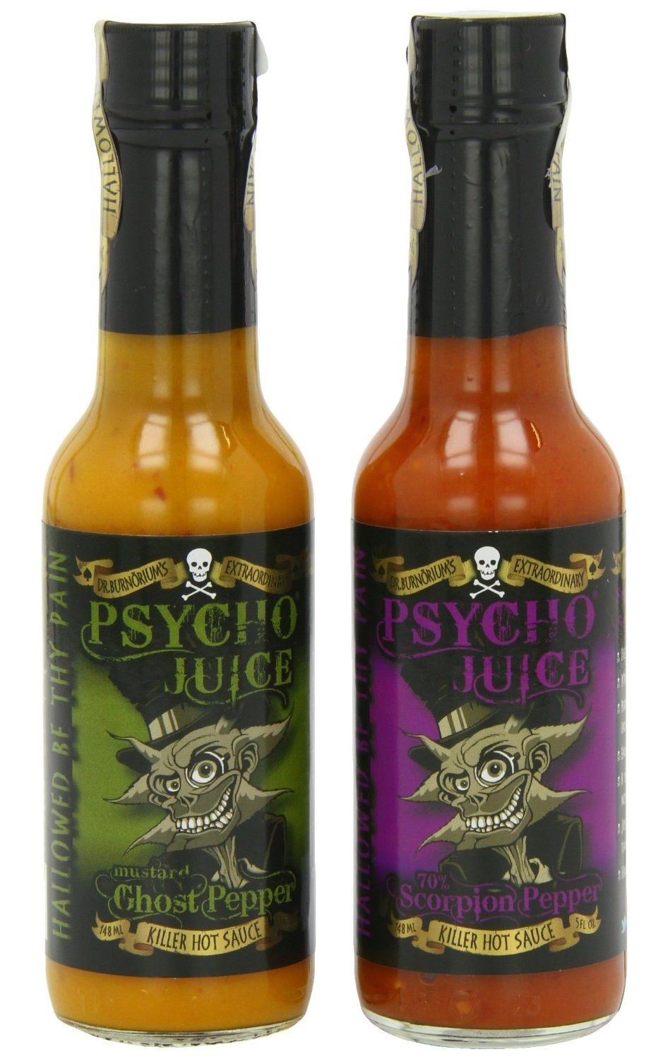Psycho Juice Set Of 2 Chilli Sauces: Mustard Ghost Pepper & 70% Scorpion Pepper