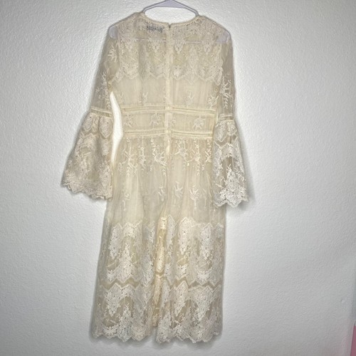 Boohoo Dress Women's Ivory Sz 4 Lace Sheer Cottage Core Coquette Fairy - Picture 3 of 11