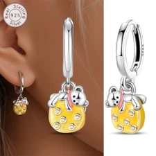 KUNSIR Sterling Silver Bear Honey Jar Dangle Hoop Earrings Jewelry Gift Trendy