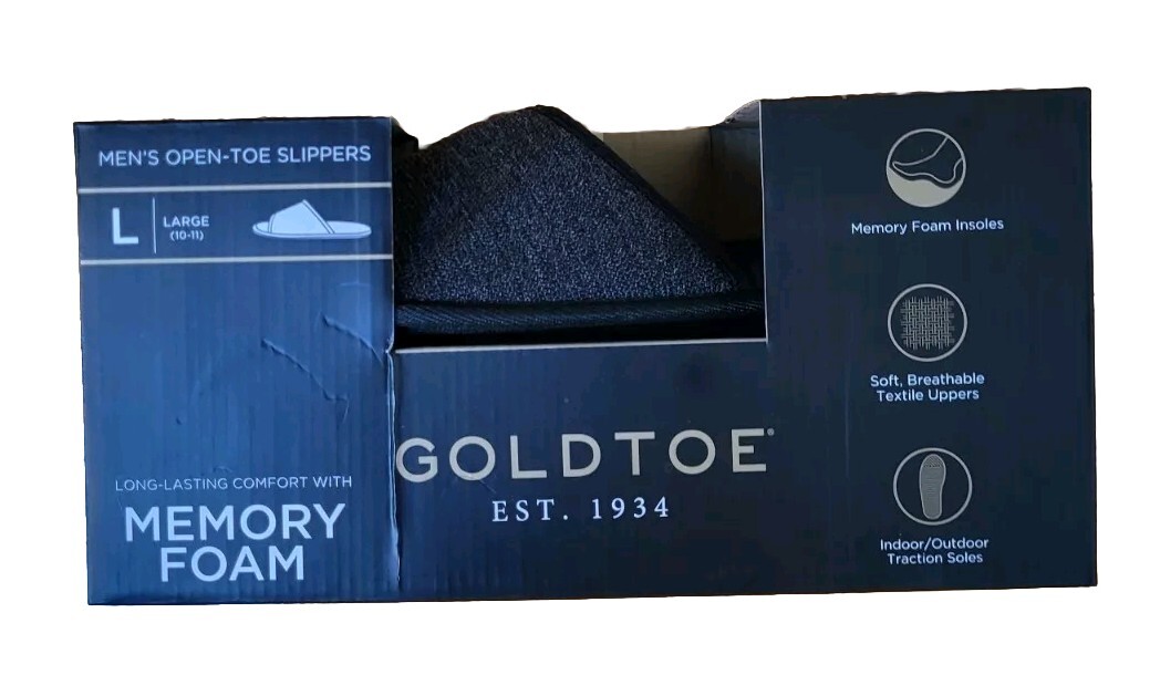 PANTOFOLA D’ORO Pantofole punta aperta da uomo in memory foam G Toe nere taglia grandi NUOVE in scatola