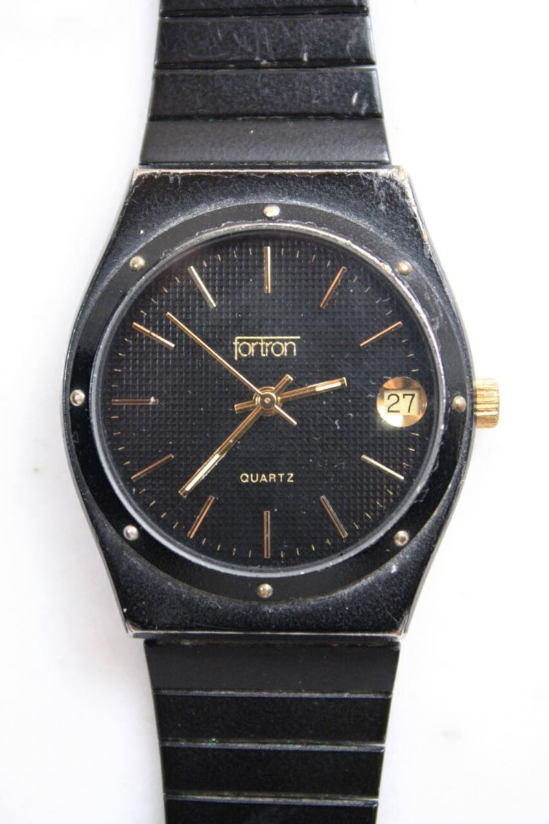 FORTUN JEWELRY QUARTZ 掛時計 ブラック　昭和レトロ FORTRON Men's Black Watch. 6 Jewels Quartz Movement | eBay