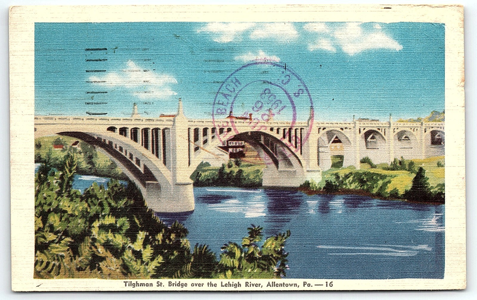 1953 Allentown Pa  Tilghman St. Bridge Over Lehigh River Linen Postcard P3403