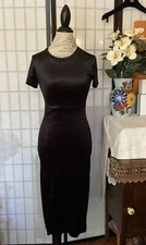 NWT Zara JR Wom S Lovely Black Stretch Velvet Dress/Fitted Midi Bodycon, Slit