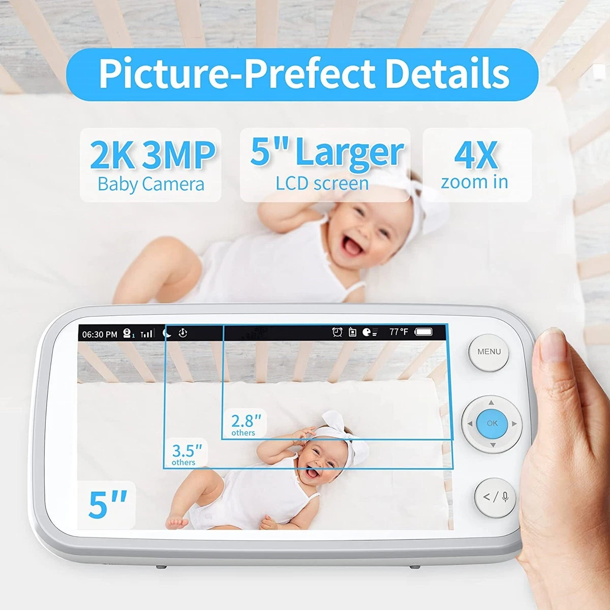 Baby Monitor Camera and Night Vision, 2K QHD Camera, 2.8” Monitor, No