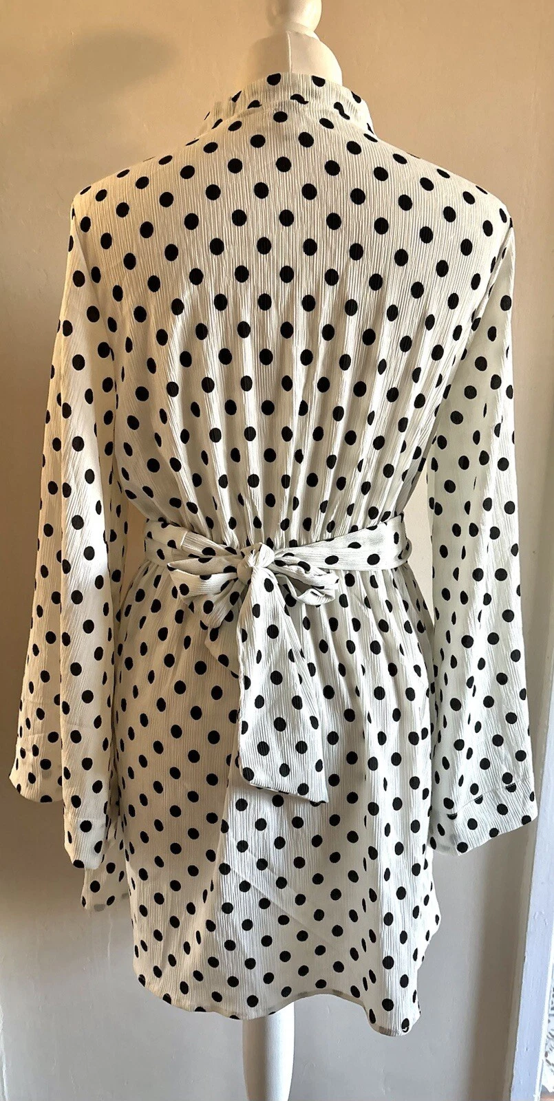 OFF WHITE Abito donna River Island taglia 10 bianco sporco a pois per avvolgere impreziosito