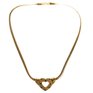 Christian Dior Cd Logos Rhinestone Heart Gold Chain Pendant