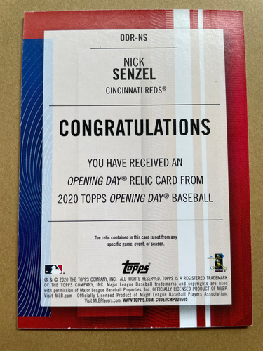 Nick Senzel 2020 Topps Opening Day Patch Relic Cincinnati Reds - Picture 2 of 2