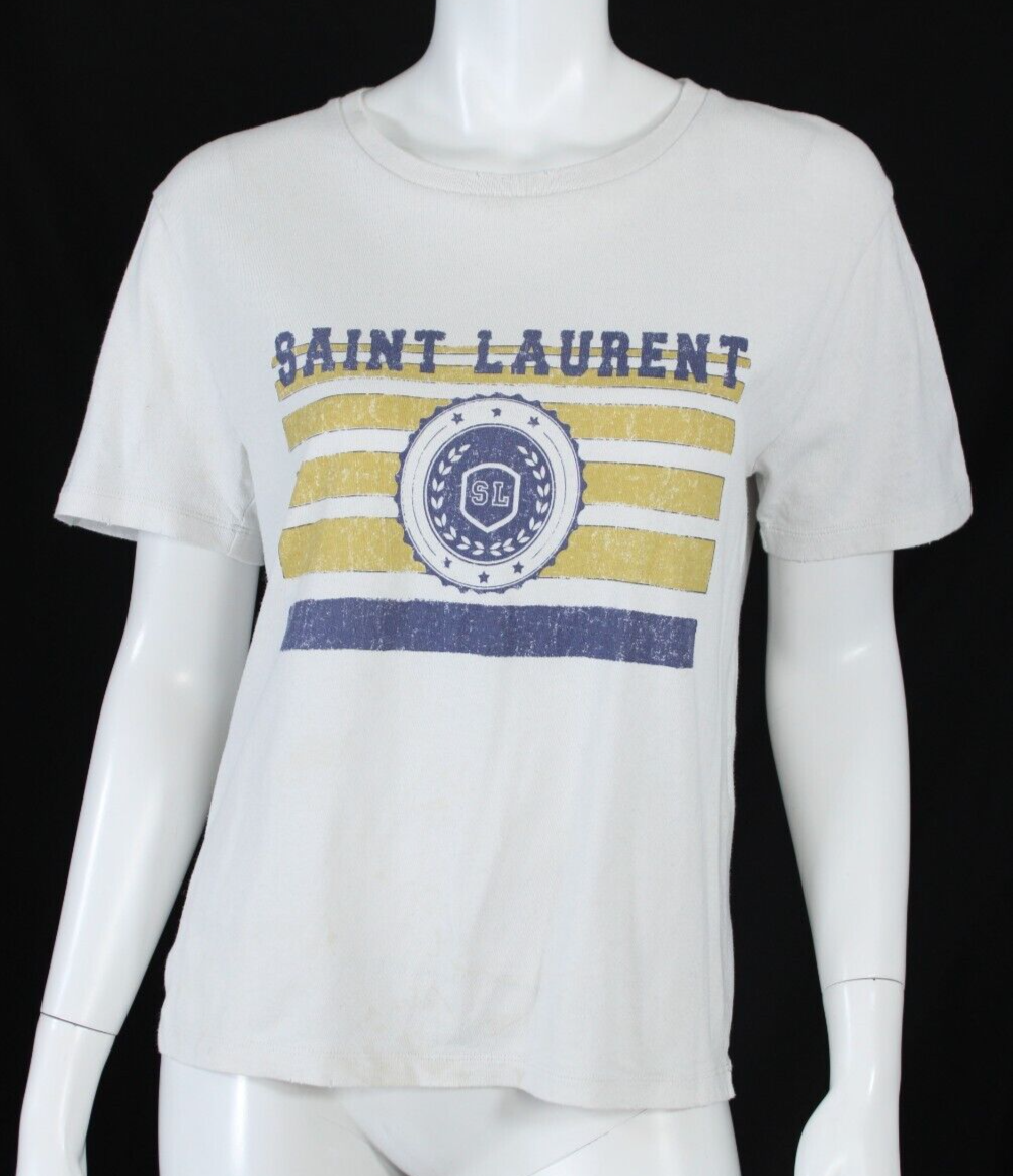 T shirt maglietta SAINT LAURENT 2018 bianca in jersey di cotone grafica top S