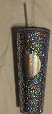 Starbucks 2024 Holiday Bejeweled Silver Studded 24 Ounce Cold Cup & Straw New
