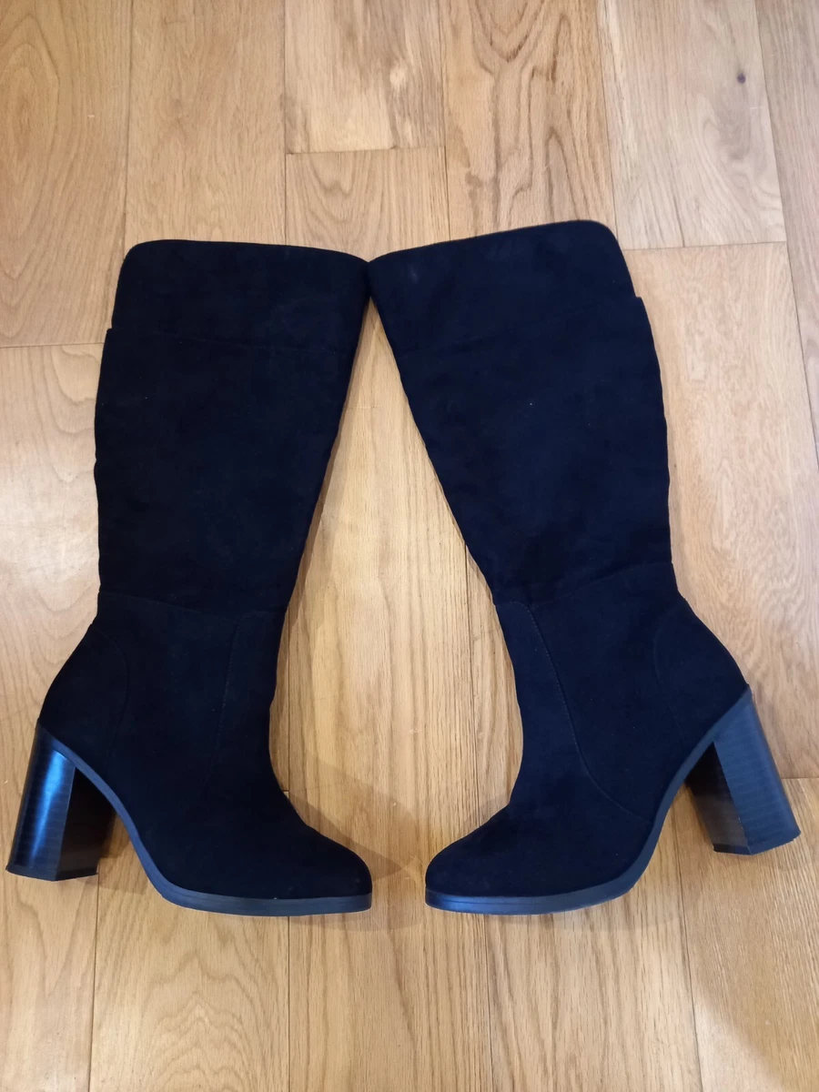 New New Look Below The Knee Uk 6 Faux Suede Black Leather Boots