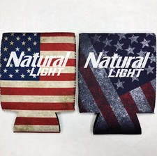 2 Natural Light Beer Can Cooler Coozie Koozie USA Flag Gift QTY 2