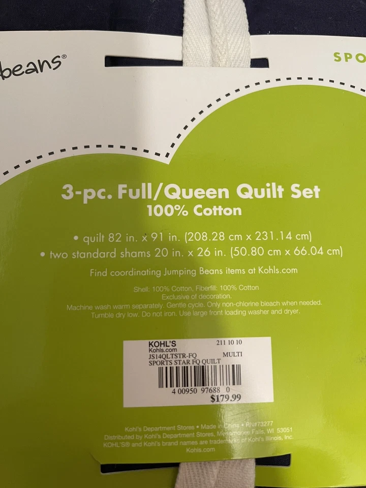 3 PC Full/queen Quilt Set, Jumping Beans, Children’s , Sports Design, NWT - Image 4 of 4