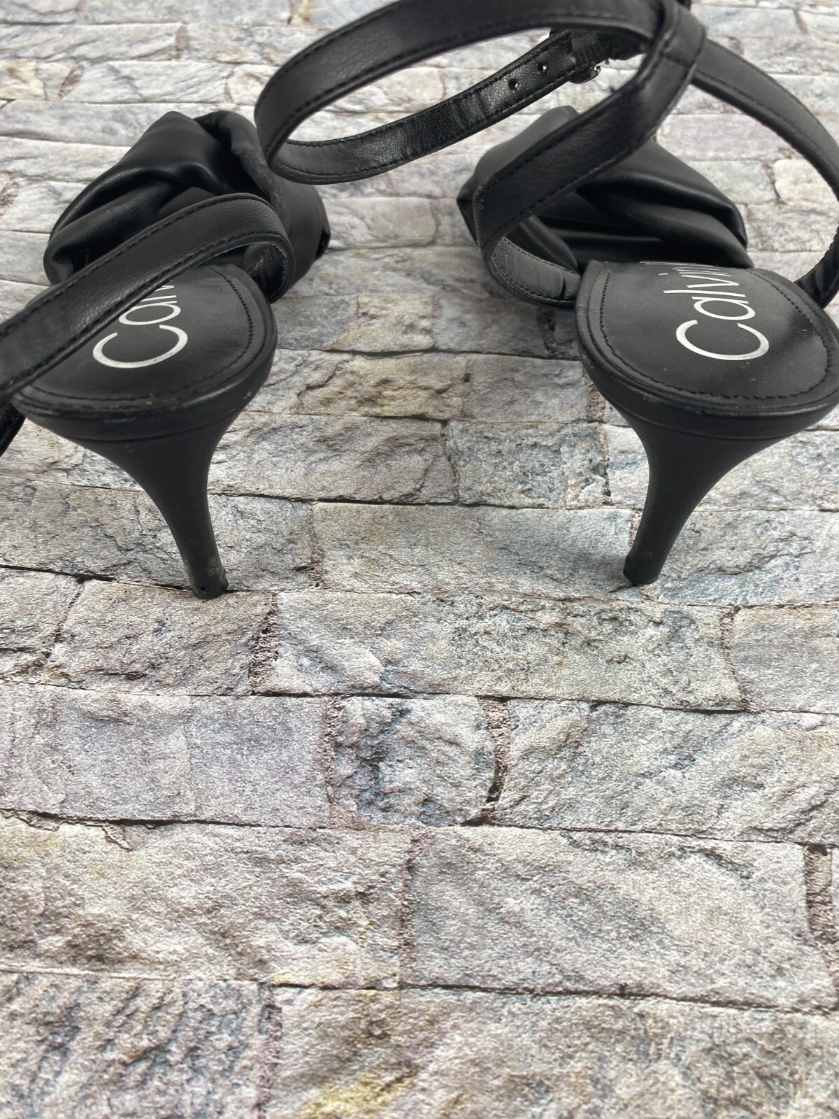 Calvin Klein Women's Sz 8.5 Black Round Toe High Heels With Ankle Straps thumbnail 3