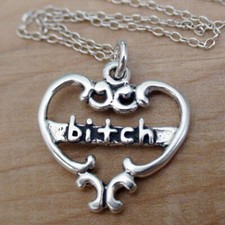 Collar Corazón Perra -Plata de Ley 925- Reina Wench Mejor Amigo Jefe Dama BFF