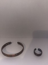 Solid Copper Magnetic Bracelet Ring Set Arthritis Men Women Cuff Ring Set Floral