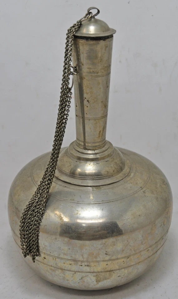 Antigua olla de botella de agua de latón original antigua hecha a mano recubierta de níquel Foto 3 de 4