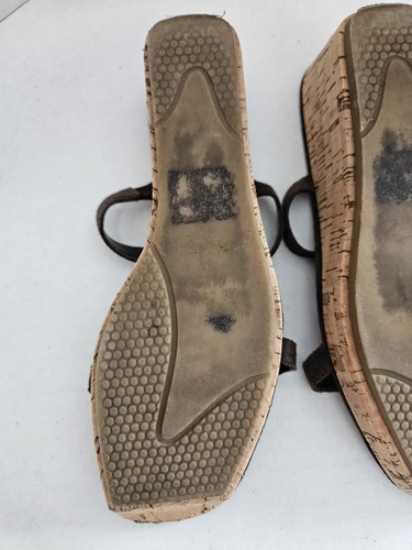 Nine West Brown Suede And Cork Thong Wedge Sandals Strappy With Flower Size 9 - Picture 9 of 11