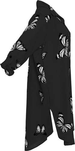 Women's Plus Butterfly Print Shirt Ladies Button Collar Side Slit Curved Hem Top - Picture 5 of 17