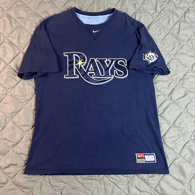 Nike Tampa Bay Rays Shirt Mens Large Blue MLB Baseball Center Swoosh Gym Florida