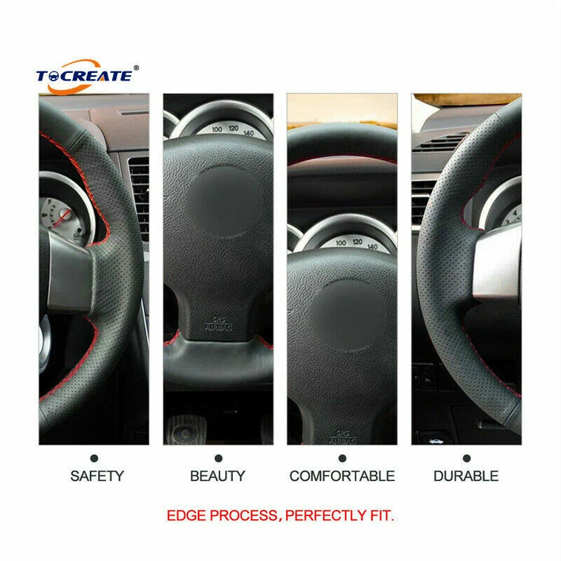 Cubierta de volante de cuero genuino negro para Nissan Versa Note 2007-2011 #F035 Foto 3 de 4