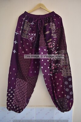 Indian Women's Patchwork Harem Pants with Pocket Boho Hippie Wide-Leg Rayon Yoga