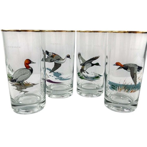 Juego de 4 gafas Highball Ned Smith Game Bird borde dorado firmadas - Imagen 2 de 10