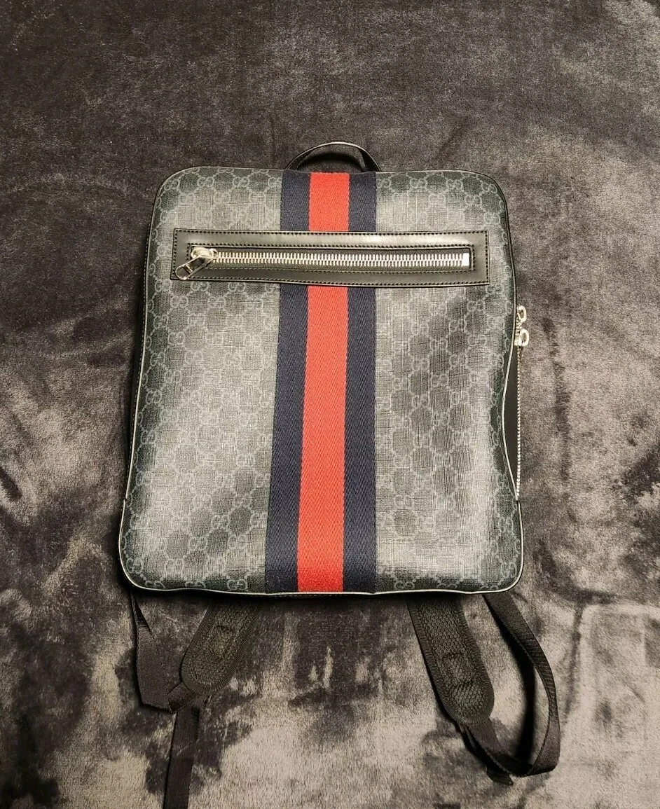 Sac à dos GUCCI sac à dos noir marine rouge GG Supreme Sherry Line.