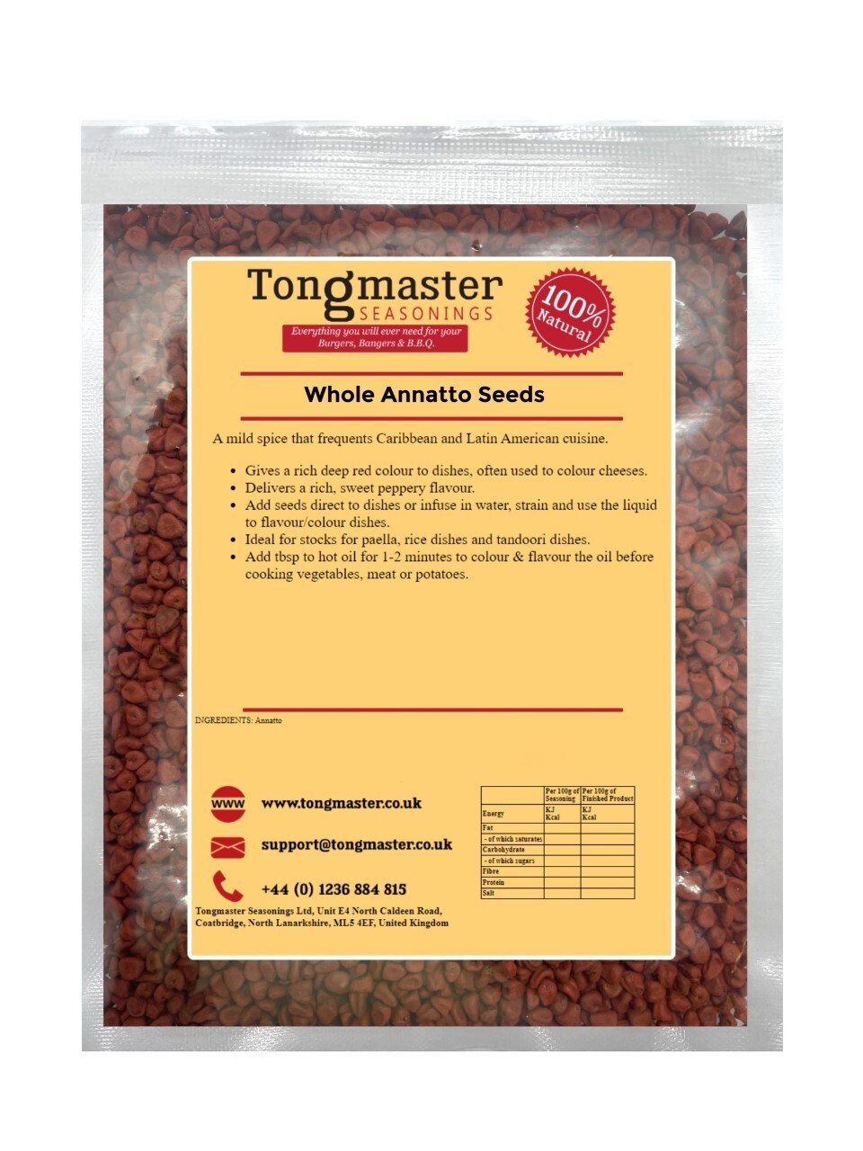 Whole Annatto Seeds (Achiote) - 1kg
