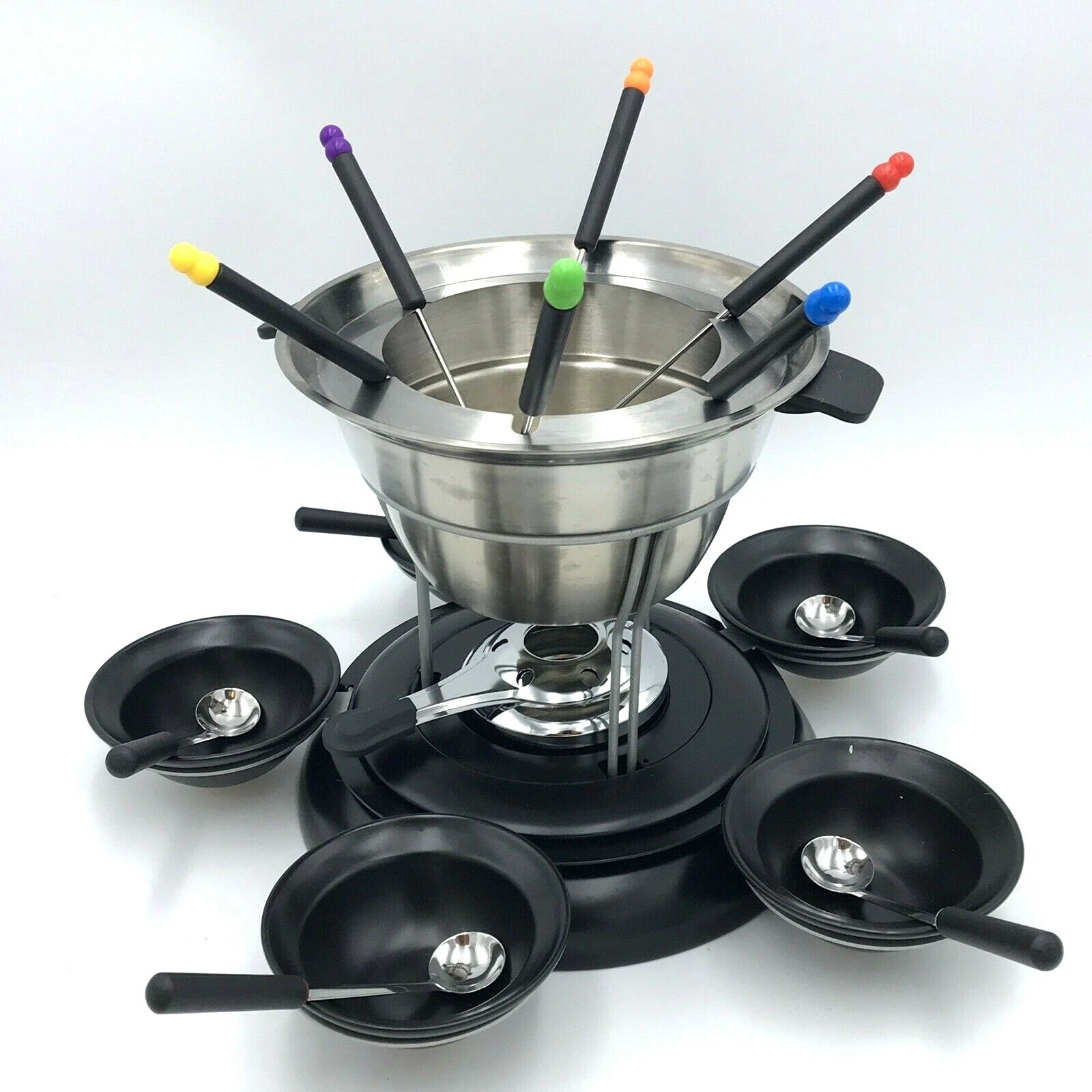Trudeau Fondue Set 21 Piece Meat Cheese Chocolate Bowls Forks Spoons Xtra Dish
