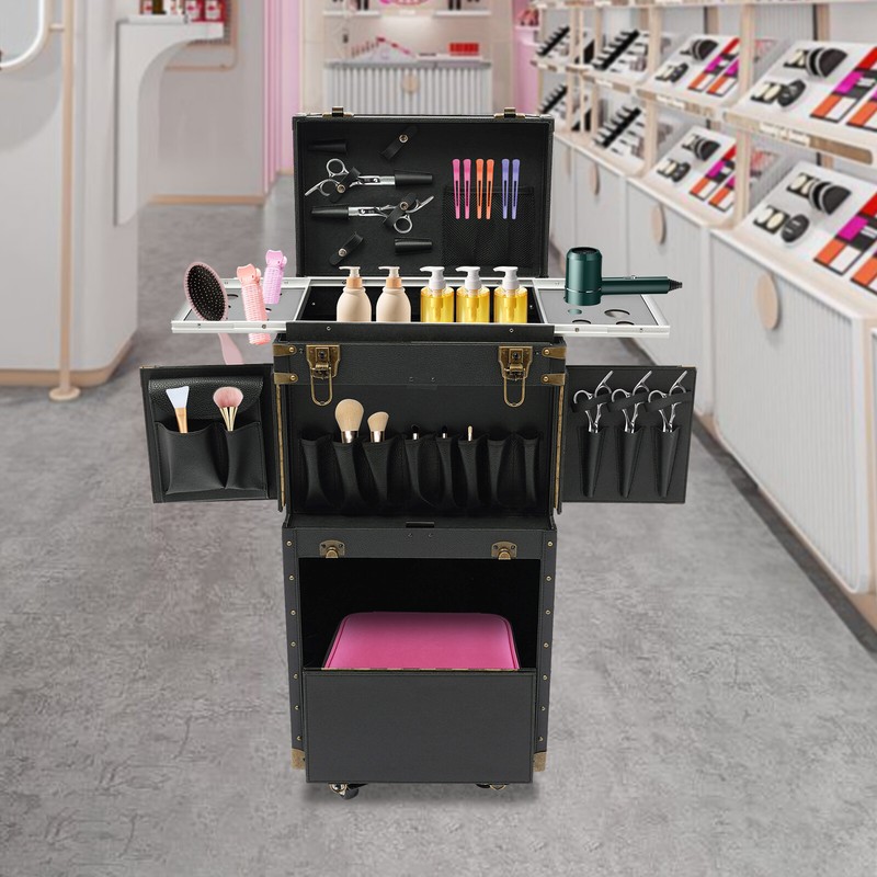 Portable Rolling Makeup Stylist Makeup Train Hair Salon Case Clipper Trimmer Box