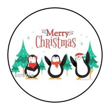 30 MERRY CHRISTMAS PENGUINS ENVELOPE SEALS LABELS STICKERS 1.5" ROUND