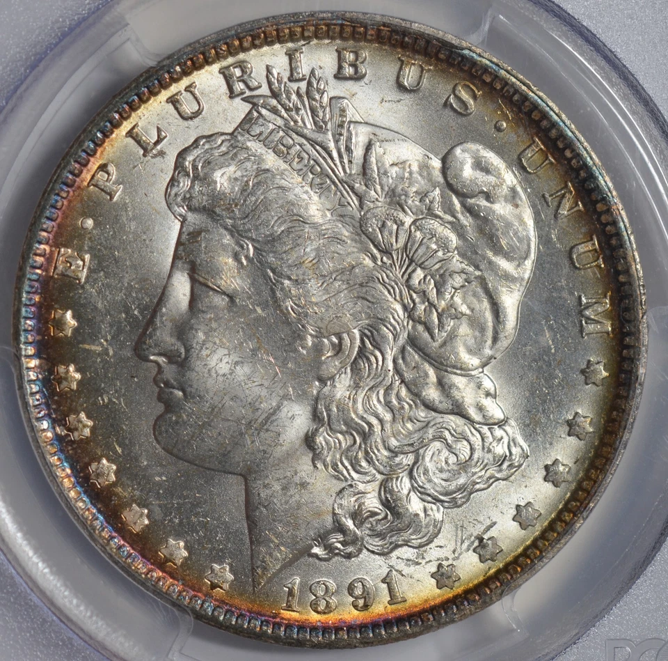 1891 O Morgan Dollar Silver Dollar PCGS MS62, Amazing Rim Toning, Colorful C7117 - Image 4 of 4