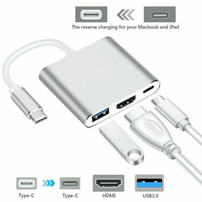 Adaptateur USB-C Vers HDMI + 2 Ports USB 3.0 - Hub 3 En 1 Aluminium Pour PC/Mac