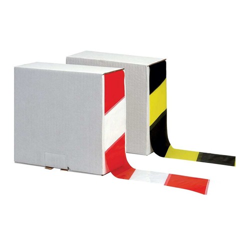 Hazard Warning Tape Non Adhesive Barrier 75mm x 500m Black/Yellow White/Red Roll - Picture 2 of 4