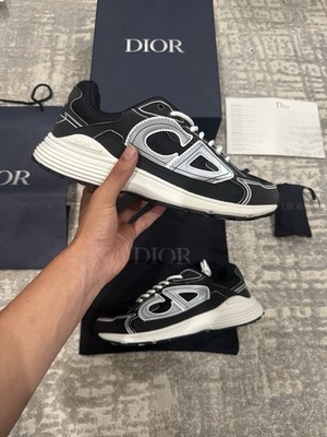 Dior B30 Black/Gray/White Low Top Lace-Up Mesh Sneakers Rubber Sole